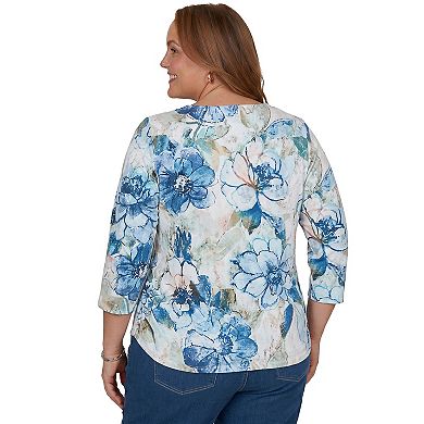 Plus Size Alfred Dunner Etched Florals Ruched Sides Top