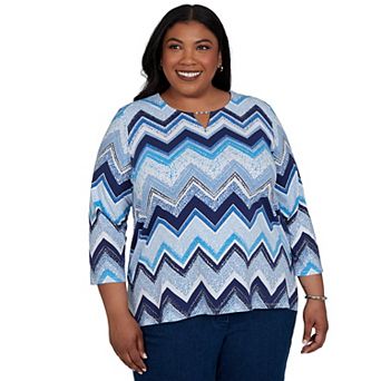 Plus Size Alfred Dunner Chevron Split Neck Top
