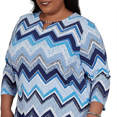 Plus Size Alfred Dunner Chevron Split Neck Top