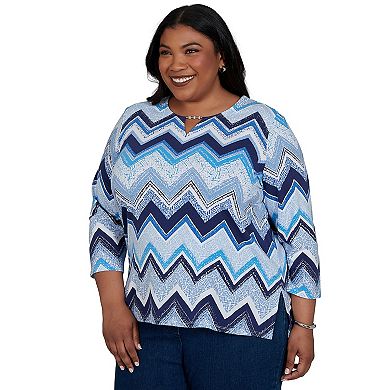 Plus Size Alfred Dunner Chevron Split Neck Top