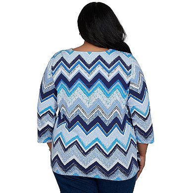 Plus Size Alfred Dunner Chevron Split Neck Top