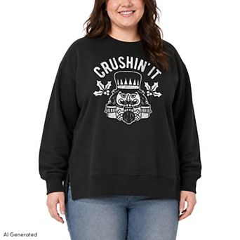 Plus Size Nutcracker Oversized Fleece Crew Sweatshirt