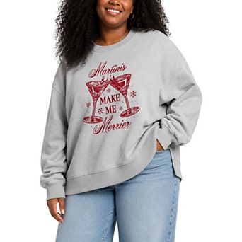 Plus Size Martinis Make Me Merrier Oversized Fleece Crew Sweatshirt