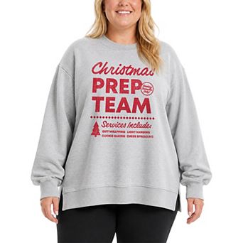 Plus Size Christmas Prep Team Oversized Fleece Crew Sweatshirt
