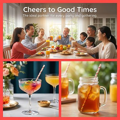 12 Pcs Reusable Plastic Pattern Straws, Long Drinking Straws for 40 oz Tumbler