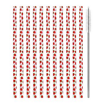 12 pc Reusable Plastic Pattern Straws, Long Drinking Straws for 40 oz Tumbler