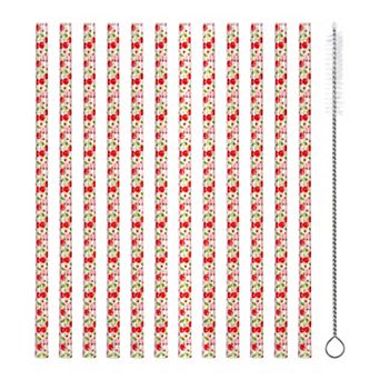 12 pc Reusable Plastic Pattern Straws, Long Drinking Straws for 40 oz Tumbler