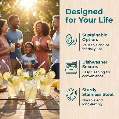 0.3"x11.8" 8 Pcs Reusable Straws, Stainless Steel Straws with Brush, Drinking Straws