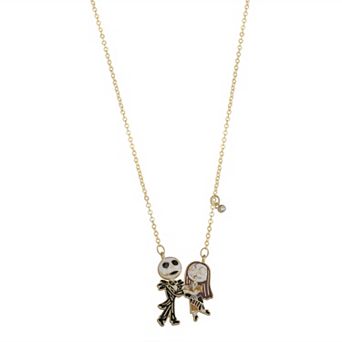 Disney's The Nightmare Before Christmas Gold Tone Jack & Sally Crystal Accent Necklace