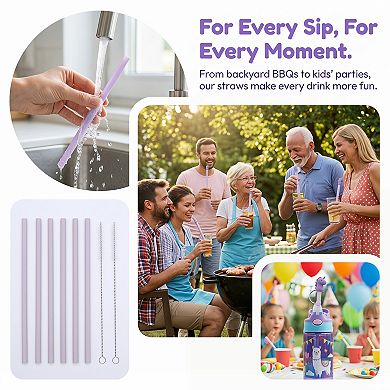 6 Pcs Reusable Silicone Solid Color Straws , Long Drinking Straws for 40 oz Tumbler