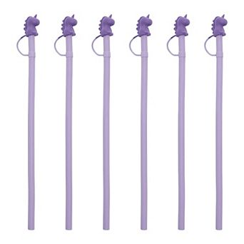 6 pc Reusable Silicone Solid Color Straws , Long Drinking Straws for 40 oz Tumbler