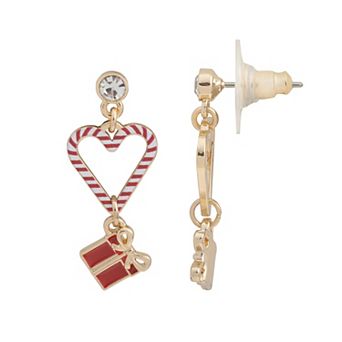 LC Lauren Conrad Gold-Tone Enamel & Glass Heart Drop Earrings