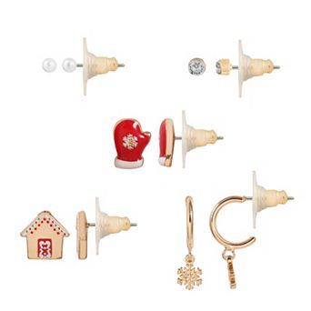 LC Lauren Conrad Gold-Tone Cozy Christmas Post Earring Set