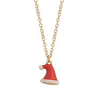 LC Lauren Conrad Gold-Tone Polished Enamel Santa Hat Pendant Necklace