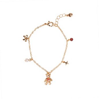 LC Lauren Conrad Gold-Tone Polished Teddy Bear Love Charm Bracelet