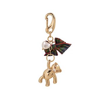LC Lauren Conrad Gold Tone Tartan Bow Teddy Bear Bag Charm