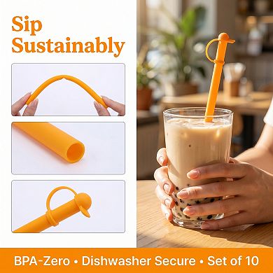 10 Pcs Reusable Straws, Silicone Solid Color Straws , Long Drinking Straws for 40 oz Tumbler