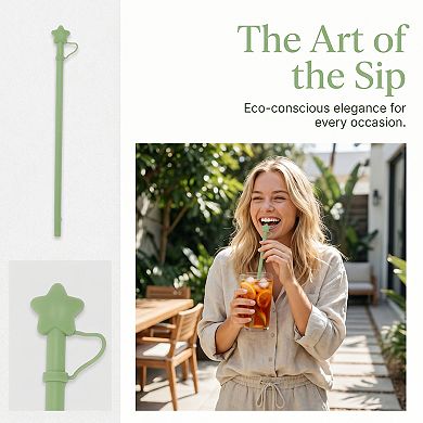 6 Pcs Reusable Straws with Lid, Solid Color Silicone Straws, Drinking Straws for 40 oz Tumbler