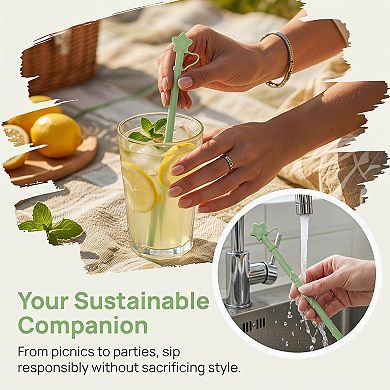6 Pcs Reusable Straws with Lid, Solid Color Silicone Straws, Drinking Straws for 40 oz Tumbler