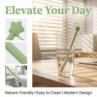 6 Pcs Reusable Straws with Lid, Solid Color Silicone Straws, Drinking Straws for 40 oz Tumbler
