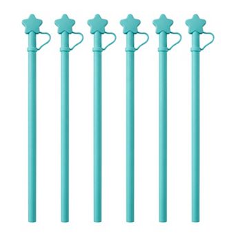 6 pc Reusable Straws with Lid, Solid Color Silicone Straws, Drinking Straws for 40 oz Tumbler