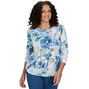 Petite Alfred Dunner Etched Florals Ruched Sides Top