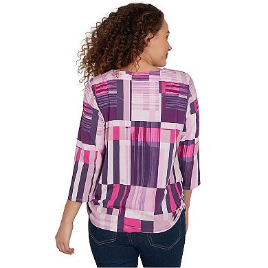 Petite Alfred Dunner Purple Bars Ruched Sides Top