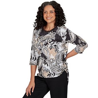 Petite Alfred Dunner Paisley Neutrals Knit Top