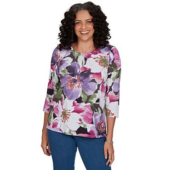 Petite Alfred Dunner Violet Blooms Knit Top