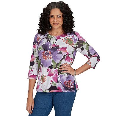 Petite Alfred Dunner Violet Blooms Knit Top