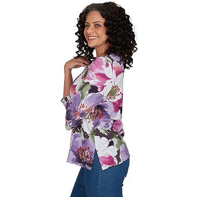 Petite Alfred Dunner Violet Blooms Knit Top