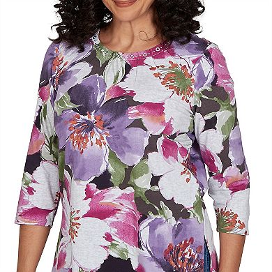 Petite Alfred Dunner Violet Blooms Knit Top