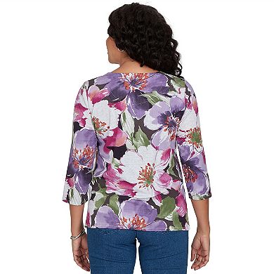 Petite Alfred Dunner Violet Blooms Knit Top