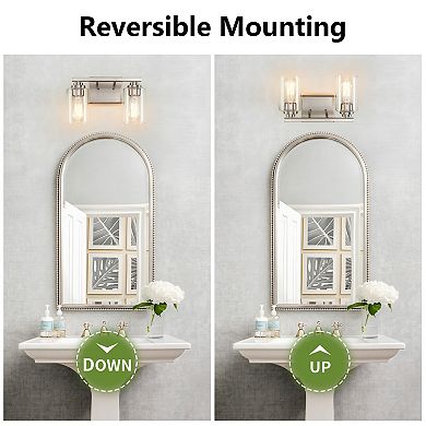 13.5 in. 2-Light Modern Vanity Light with Clear Glass Shades, Damp Rated