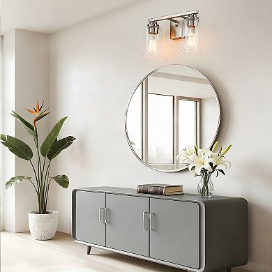 13.5 in. 2-Light Modern Vanity Light with Clear Glass Shades, Damp Rated