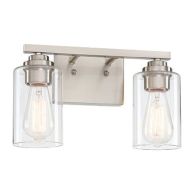 13.5 in. 2-Light Modern Vanity Light with Clear Glass Shades, Damp Rated