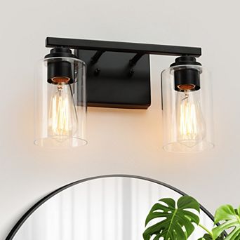 13.5 in 2-Light Modern Vanity Light with Clear Glass Shades, Damp Rated
