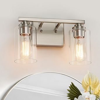 13.5 in 2-Light Modern Vanity Light with Clear Glass Shades, Damp Rated