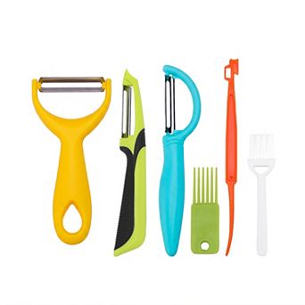6 pc Plastic Vegetable Peeler Set, Durable Potato and Orange Peeler with Ergonomic Handle