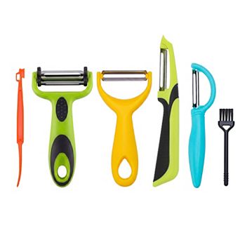 6 pc Plastic Vegetable Peeler Set, Durable Potato and Orange Peeler with Ergonomic Handle
