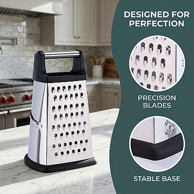 5.1"x7.7" 4-Sided Box Mandoline Slicer, Stainless Steel Vegetable Chopper with Non-Slip Base Handle