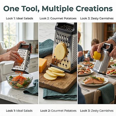 5.1"x7.7" 4-Sided Box Mandoline Slicer, Stainless Steel Vegetable Chopper with Non-Slip Base Handle