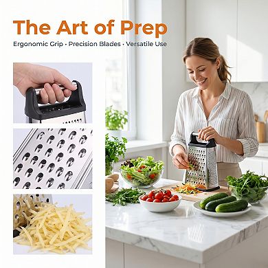 6.3"x9.3" 4-Sided Box Mandoline Slicer, Stainless Steel Vegetable Chopper with Non-Slip Base Handle
