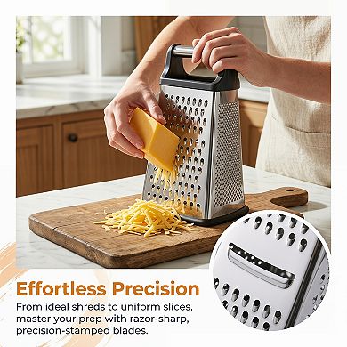 6.3"x9.3" 4-Sided Box Mandoline Slicer, Stainless Steel Vegetable Chopper with Non-Slip Base Handle
