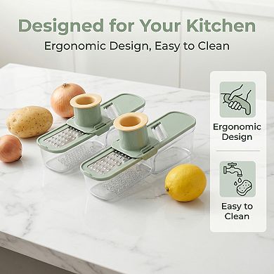 2 Pcs Mandoline Slicer for Kitchen, Vegetable Chopper 3-in-1 Multifunctional Cutter for Onion Carrot