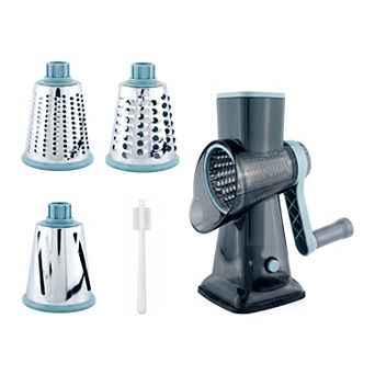 3-in-1 Rotary Vegetable Chopper Manual Slicer with 3 Stainless Steel Drums, Hand Crank Mandoline
