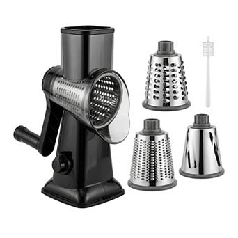 3-in-1 Rotary Vegetable Chopper Manual Slicer with 3 Stainless Steel Drums, Hand Crank Mandoline