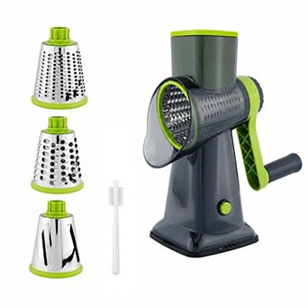 3-in-1 Rotary Vegetable Chopper Manual Slicer with 3 Stainless Steel Drums, Hand Crank Mandoline
