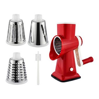 3-in-1 Rotary Vegetable Chopper Manual Slicer with 3 Stainless Steel Drums, Hand Crank Mandoline