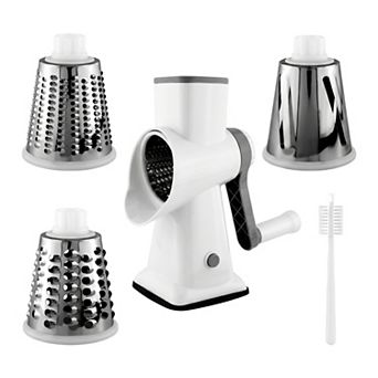 3-in-1 Rotary Vegetable Chopper Manual Slicer with 3 Stainless Steel Drums, Hand Crank Mandoline